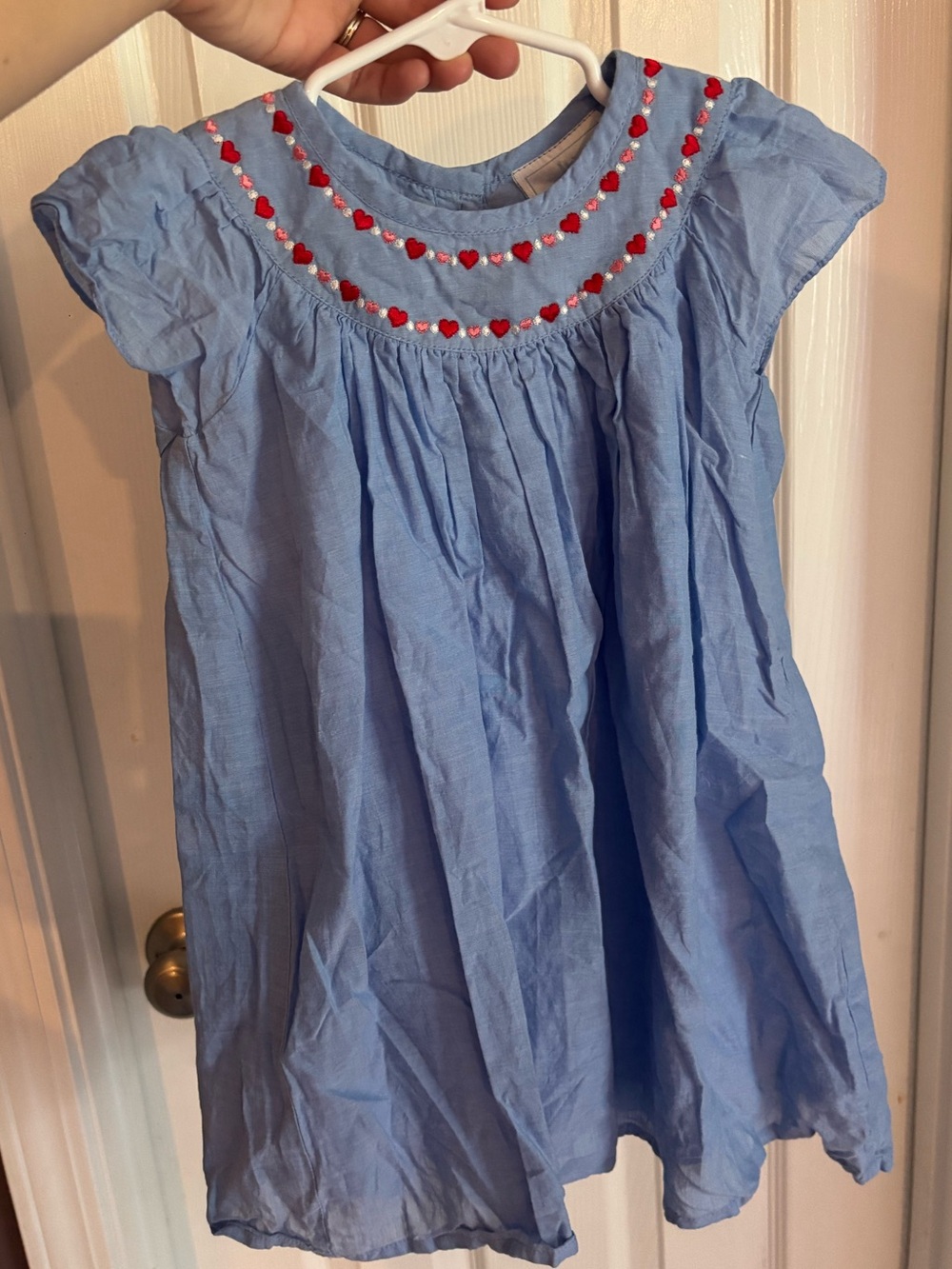 Little English Light Blue Dress with Red Heart Trim
